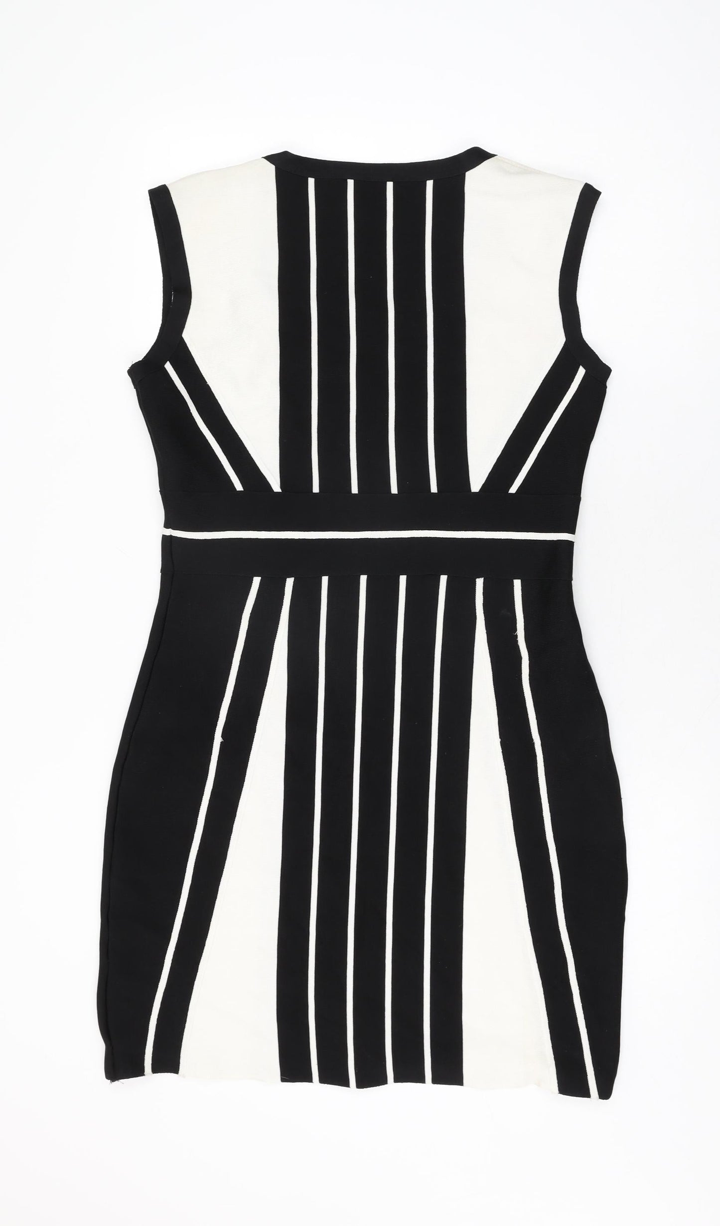 Episode Womens Black Geometric Viscose Bodycon Size M Scoop Neck Pullover