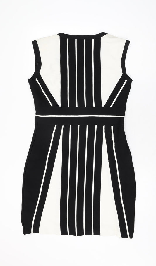 Episode Womens Black Geometric Viscose Bodycon Size M Scoop Neck Pullover