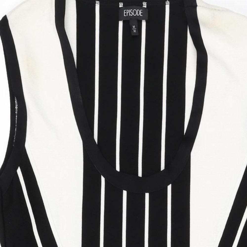 Episode Womens Black Geometric Viscose Bodycon Size M Scoop Neck Pullover