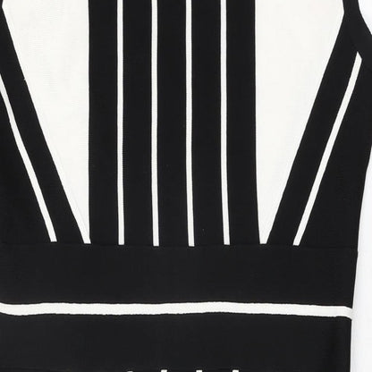 Episode Womens Black Geometric Viscose Bodycon Size M Scoop Neck Pullover