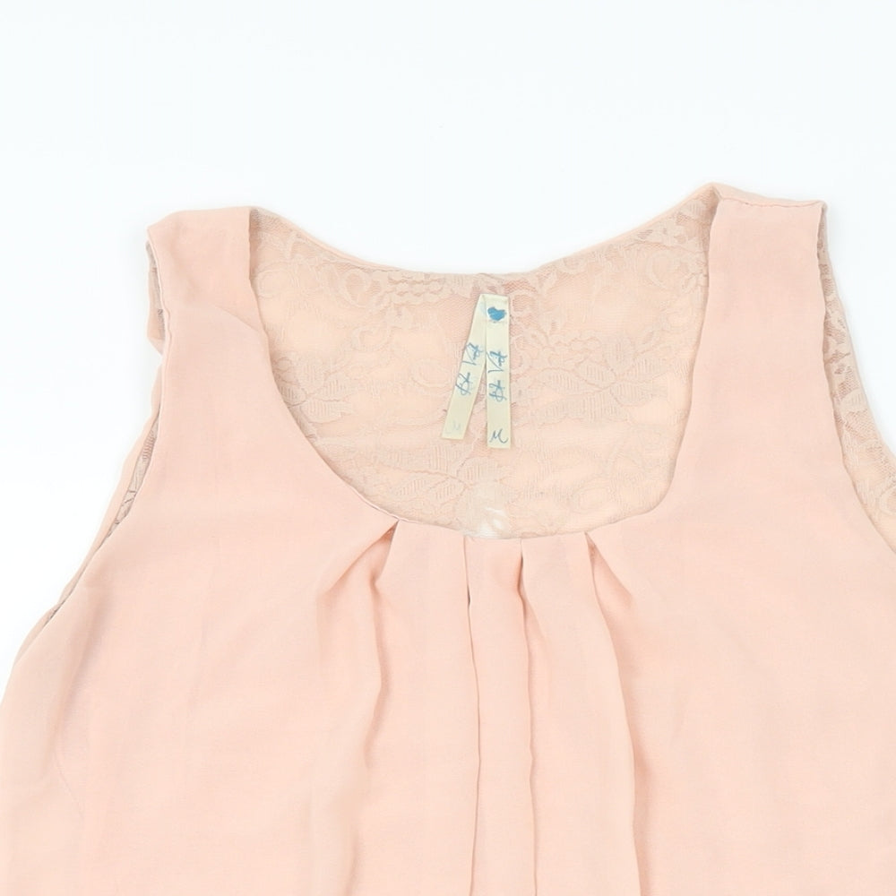 Blue Vanilla Womens Pink Polyester Basic Blouse Size M Round Neck