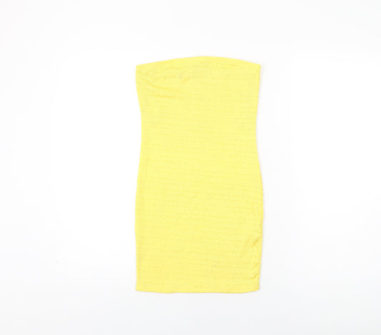 FOREVER 21 Womens Yellow Polyester Bodycon Size S Off the Shoulder Pullover