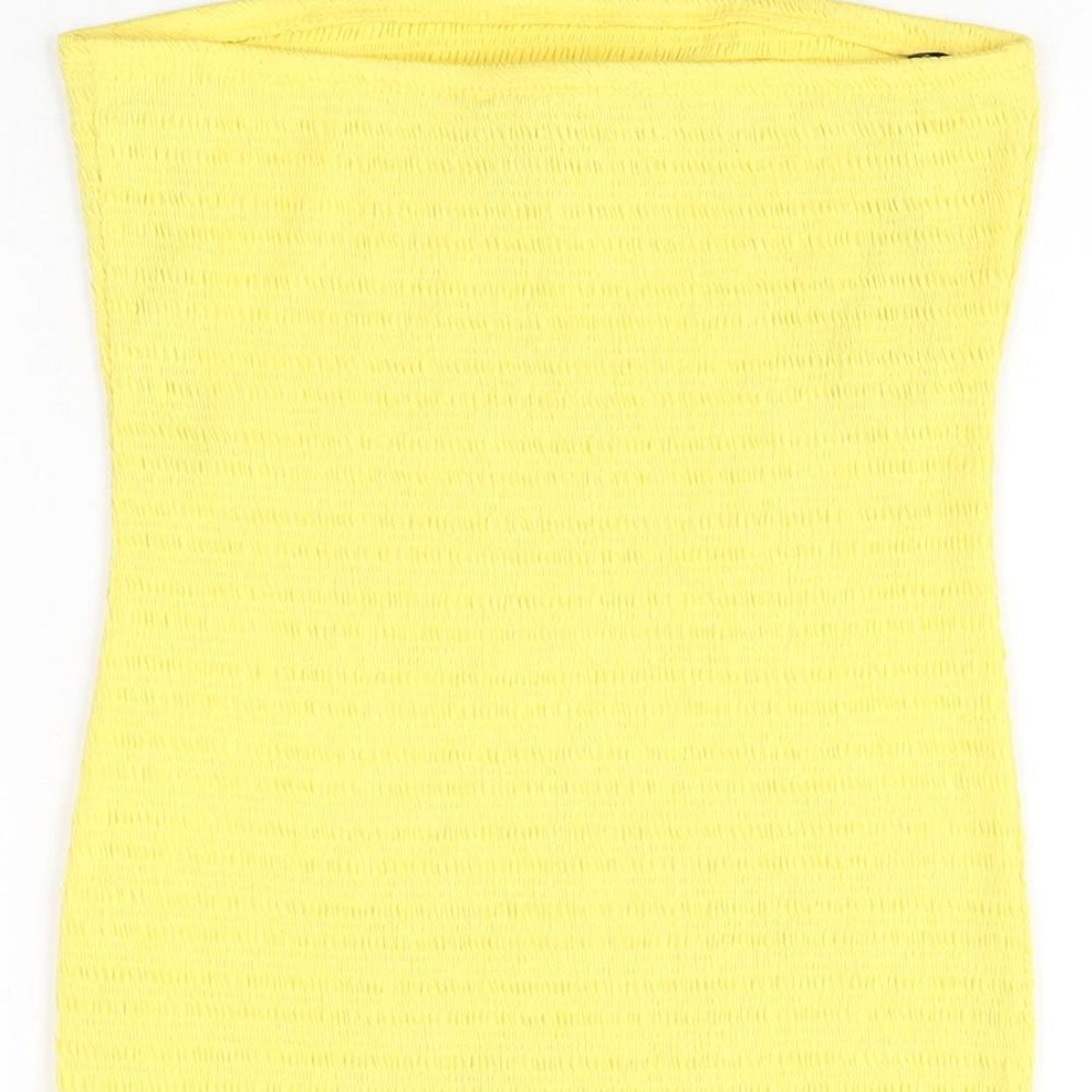 FOREVER 21 Womens Yellow Polyester Bodycon Size S Off the Shoulder Pullover