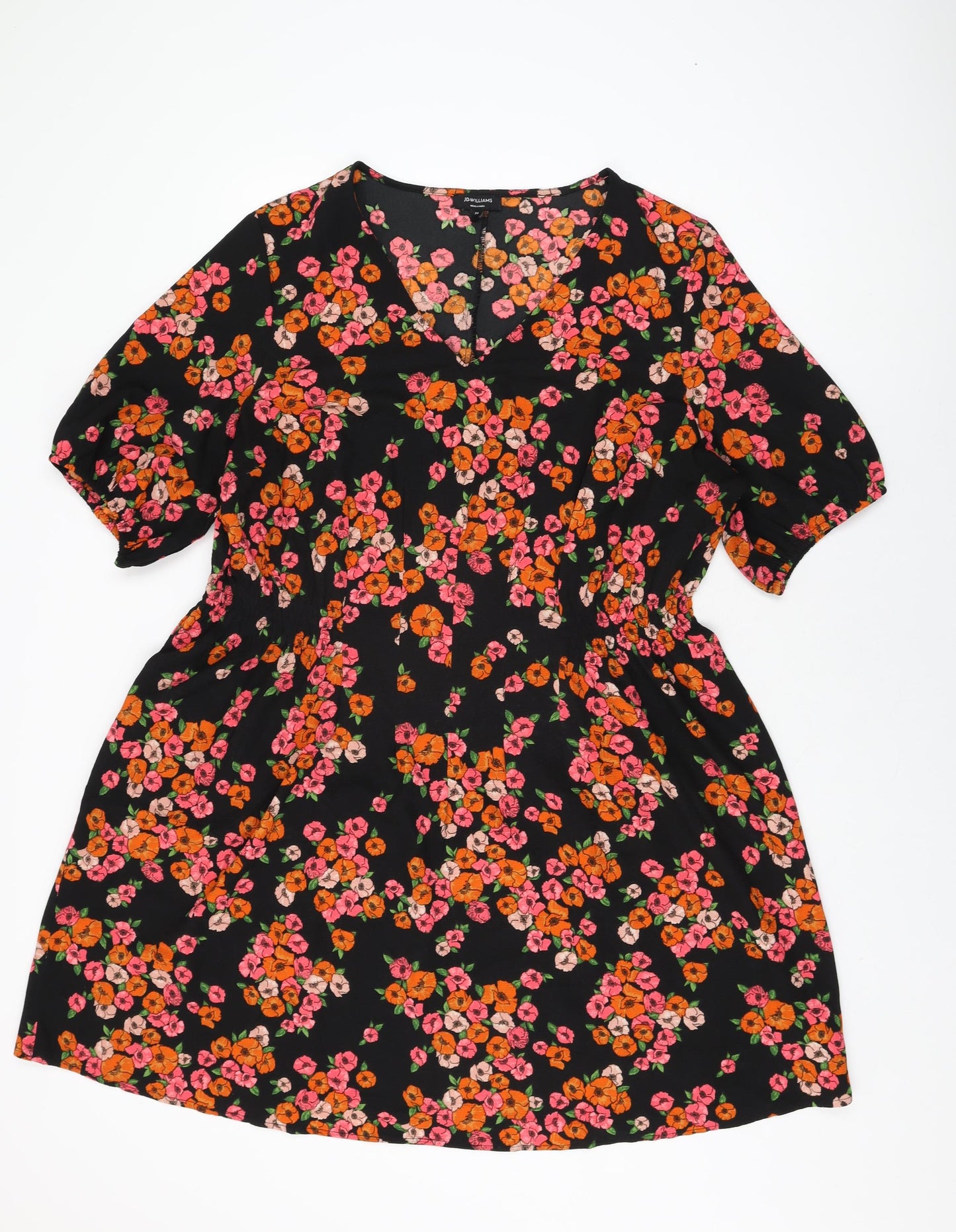 JD Williams Womens Black Floral Polyester A-Line Size 20 V-Neck Pullover