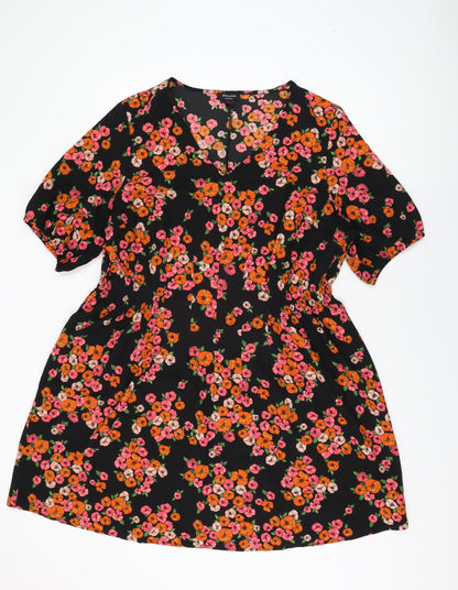 JD Williams Womens Black Floral Polyester A-Line Size 20 V-Neck Pullover