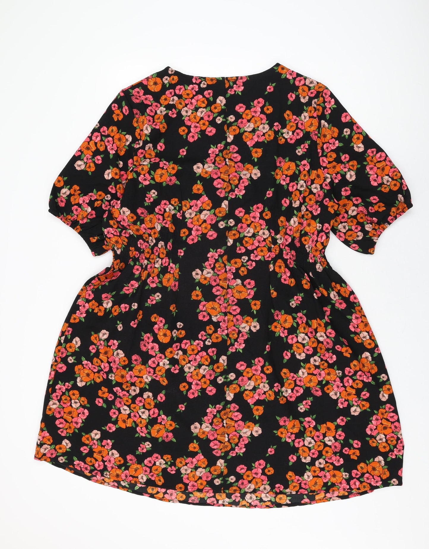 JD Williams Womens Black Floral Polyester A-Line Size 20 V-Neck Pullover