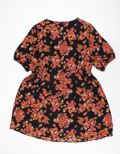 JD Williams Womens Black Floral Polyester A-Line Size 20 V-Neck Pullover