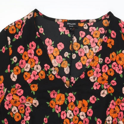 JD Williams Womens Black Floral Polyester A-Line Size 20 V-Neck Pullover