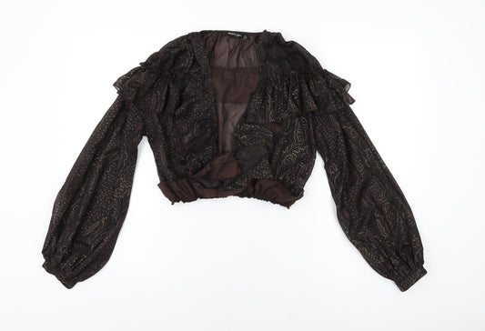 Nasty Gal Womens Black Geometric Polyester Basic Blouse Size 8 V-Neck