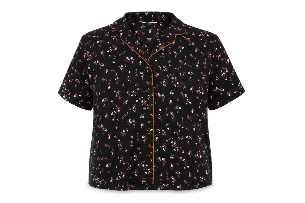 Marks and Spencer Womens Black Floral Polyester Top Pyjama Top Size 12 Button