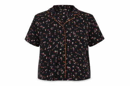 Marks and Spencer Womens Black Floral Polyester Top Pyjama Top Size 12 Button
