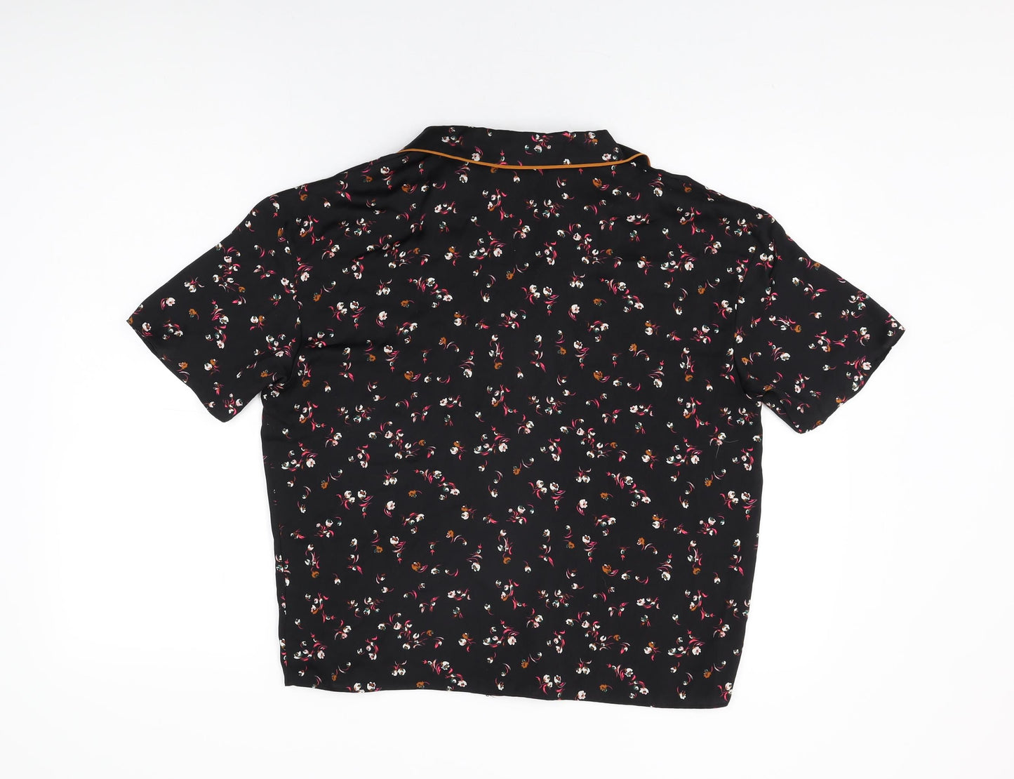 Marks and Spencer Womens Black Floral Polyester Top Pyjama Top Size 12 Button