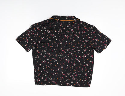 Marks and Spencer Womens Black Floral Polyester Top Pyjama Top Size 12 Button