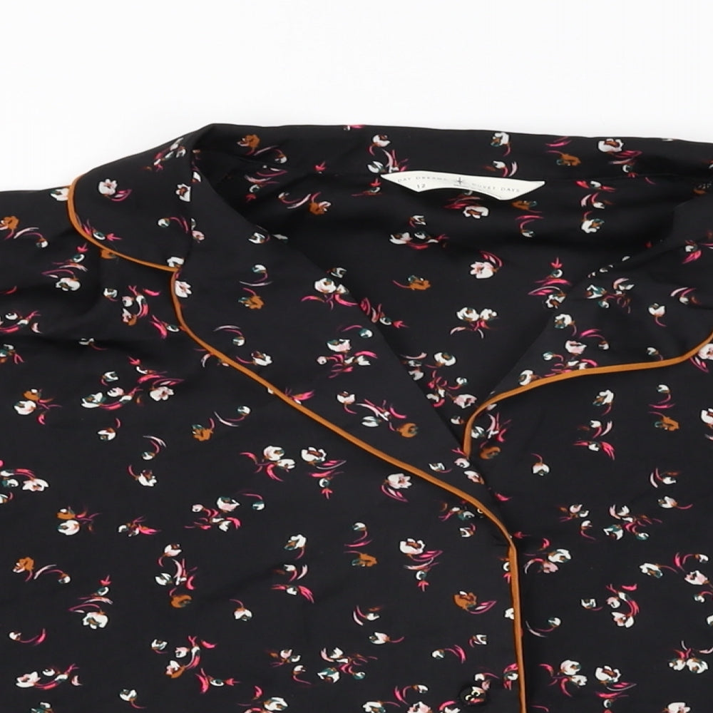Marks and Spencer Womens Black Floral Polyester Top Pyjama Top Size 12 Button