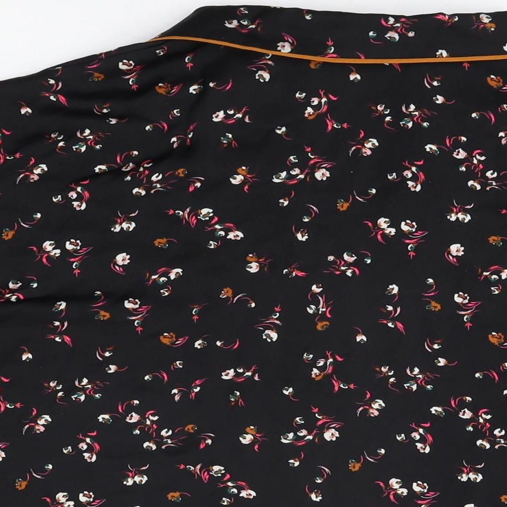 Marks and Spencer Womens Black Floral Polyester Top Pyjama Top Size 12 Button