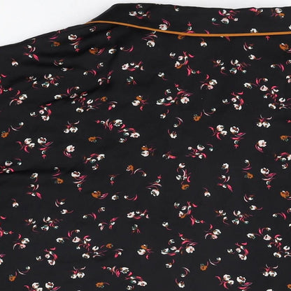 Marks and Spencer Womens Black Floral Polyester Top Pyjama Top Size 12 Button