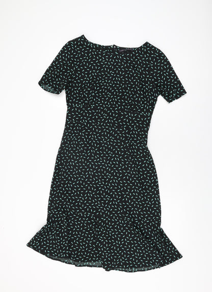 Marks and Spencer Womens Black Geometric Polyester Shift Size 8 Round Neck Zip