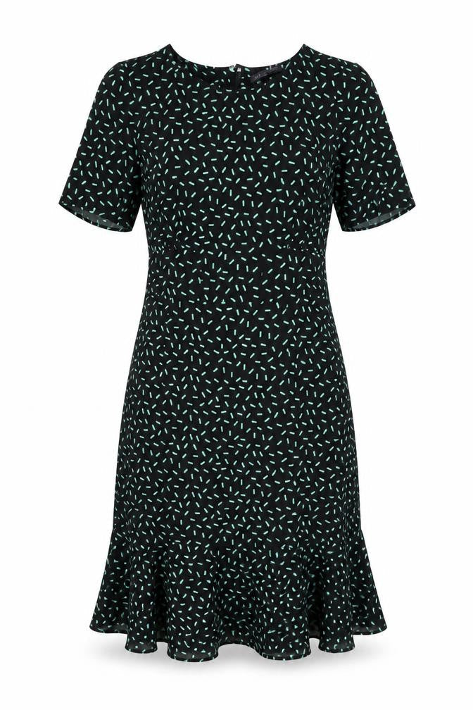 Marks and Spencer Womens Black Geometric Polyester Shift Size 8 Round Neck Zip