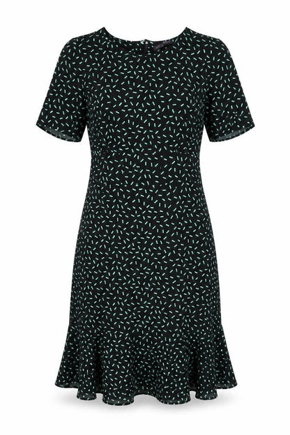 Marks and Spencer Womens Black Geometric Polyester Shift Size 8 Round Neck Zip