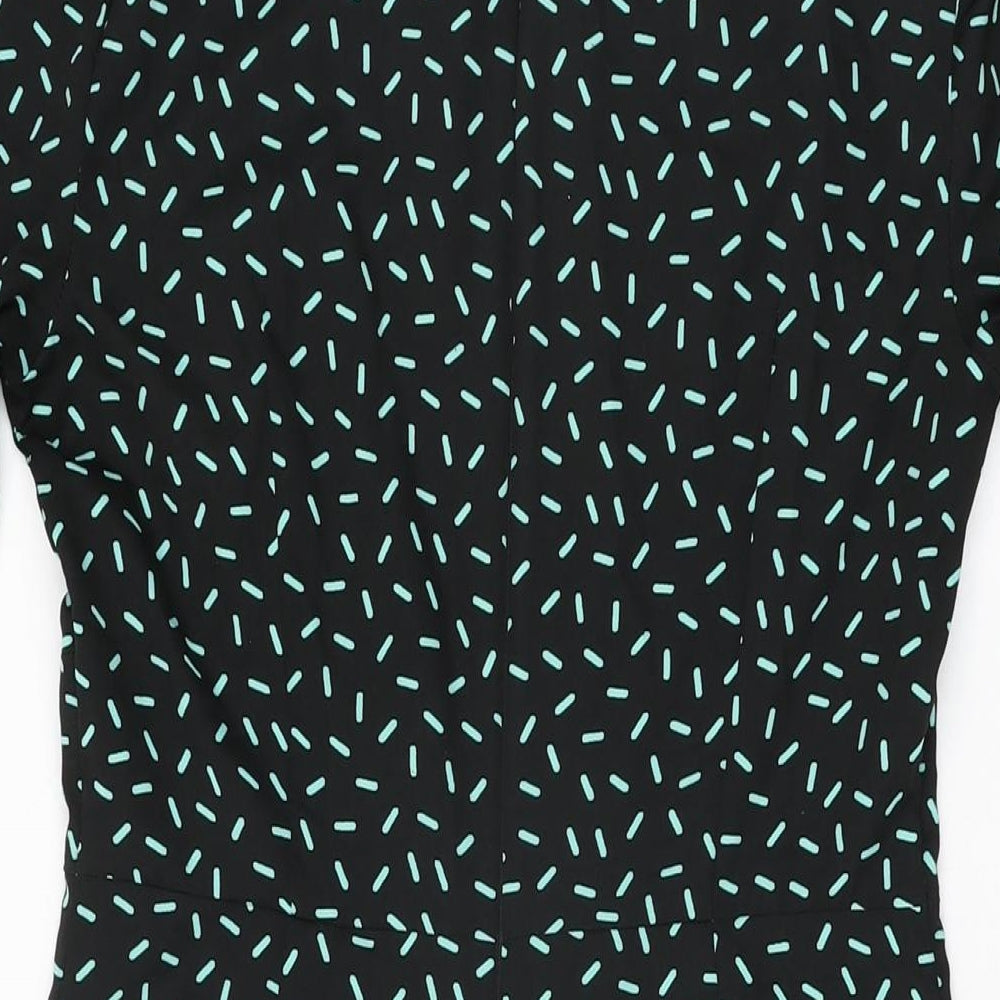 Marks and Spencer Womens Black Geometric Polyester Shift Size 8 Round Neck Zip