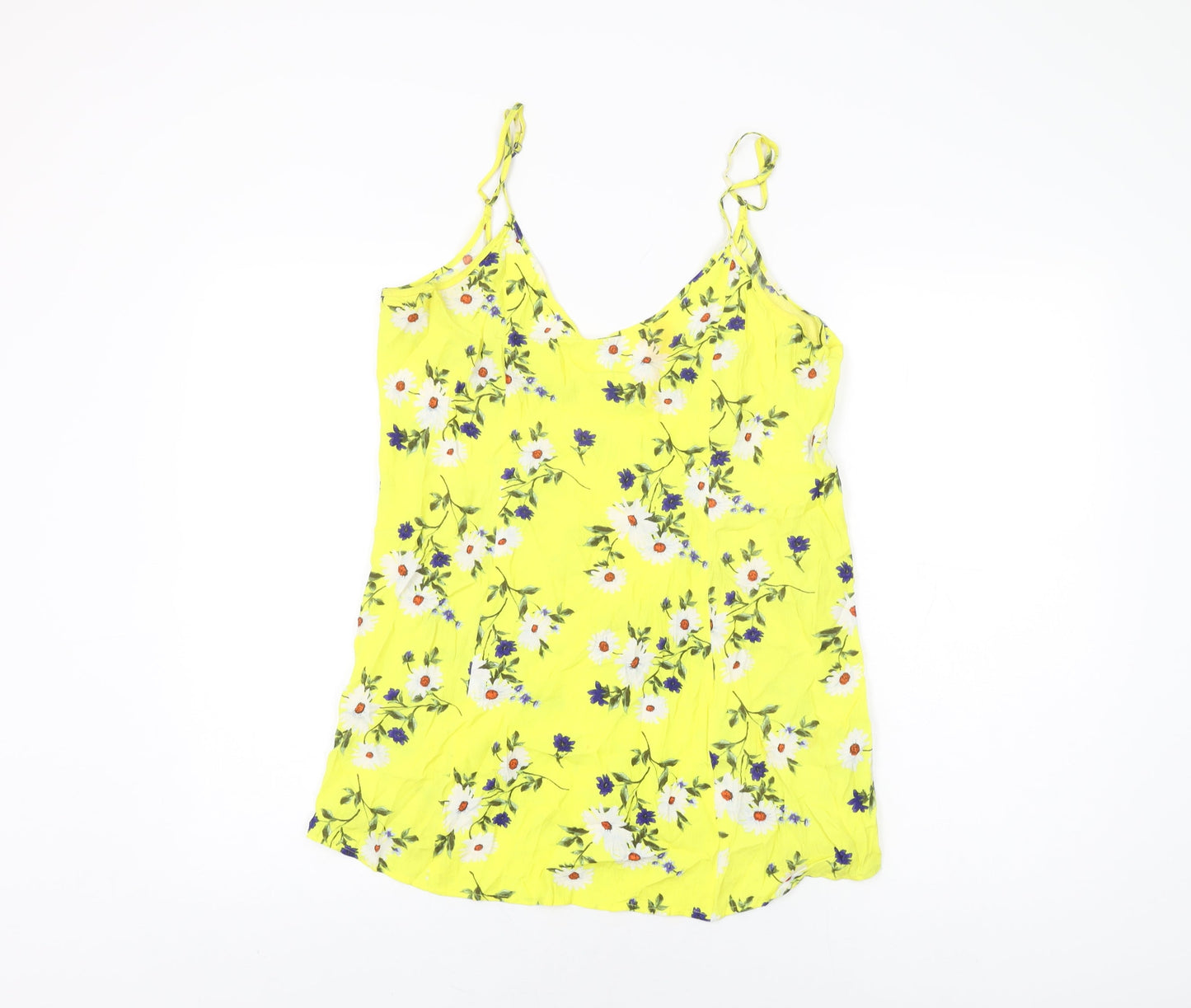 FOREVER 21 Womens Yellow Floral Viscose Camisole T-Shirt Size S Scoop Neck