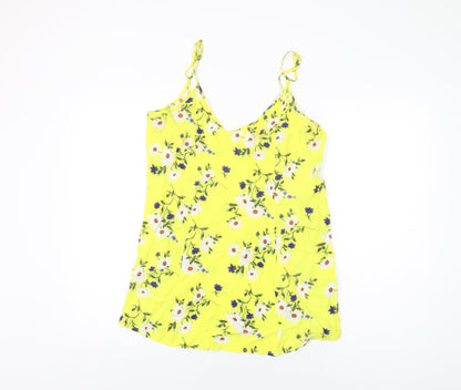 FOREVER 21 Womens Yellow Floral Viscose Camisole T-Shirt Size S Scoop Neck