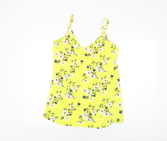 FOREVER 21 Womens Yellow Floral Viscose Camisole T-Shirt Size S Scoop Neck