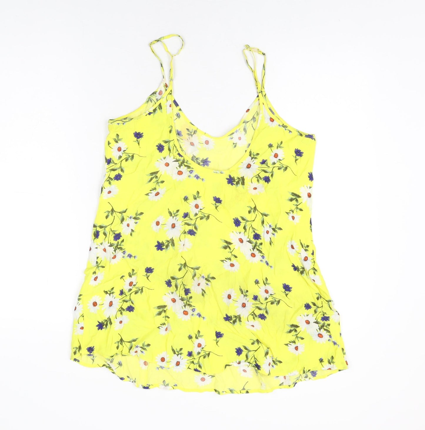 FOREVER 21 Womens Yellow Floral Viscose Camisole T-Shirt Size S Scoop Neck