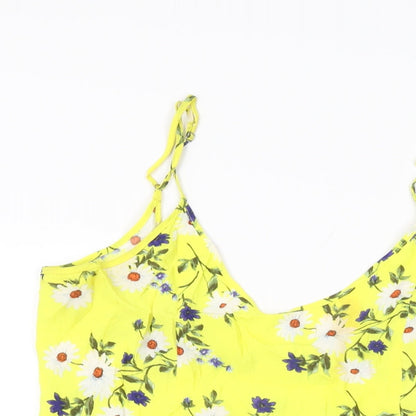 FOREVER 21 Womens Yellow Floral Viscose Camisole T-Shirt Size S Scoop Neck