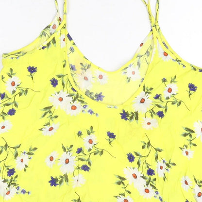 FOREVER 21 Womens Yellow Floral Viscose Camisole T-Shirt Size S Scoop Neck