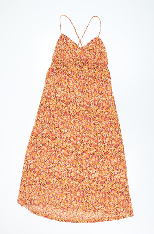 Mango Womens Orange Geometric Polyester Shift Size S V-Neck Pullover