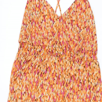 Mango Womens Orange Geometric Polyester Shift Size S V-Neck Pullover