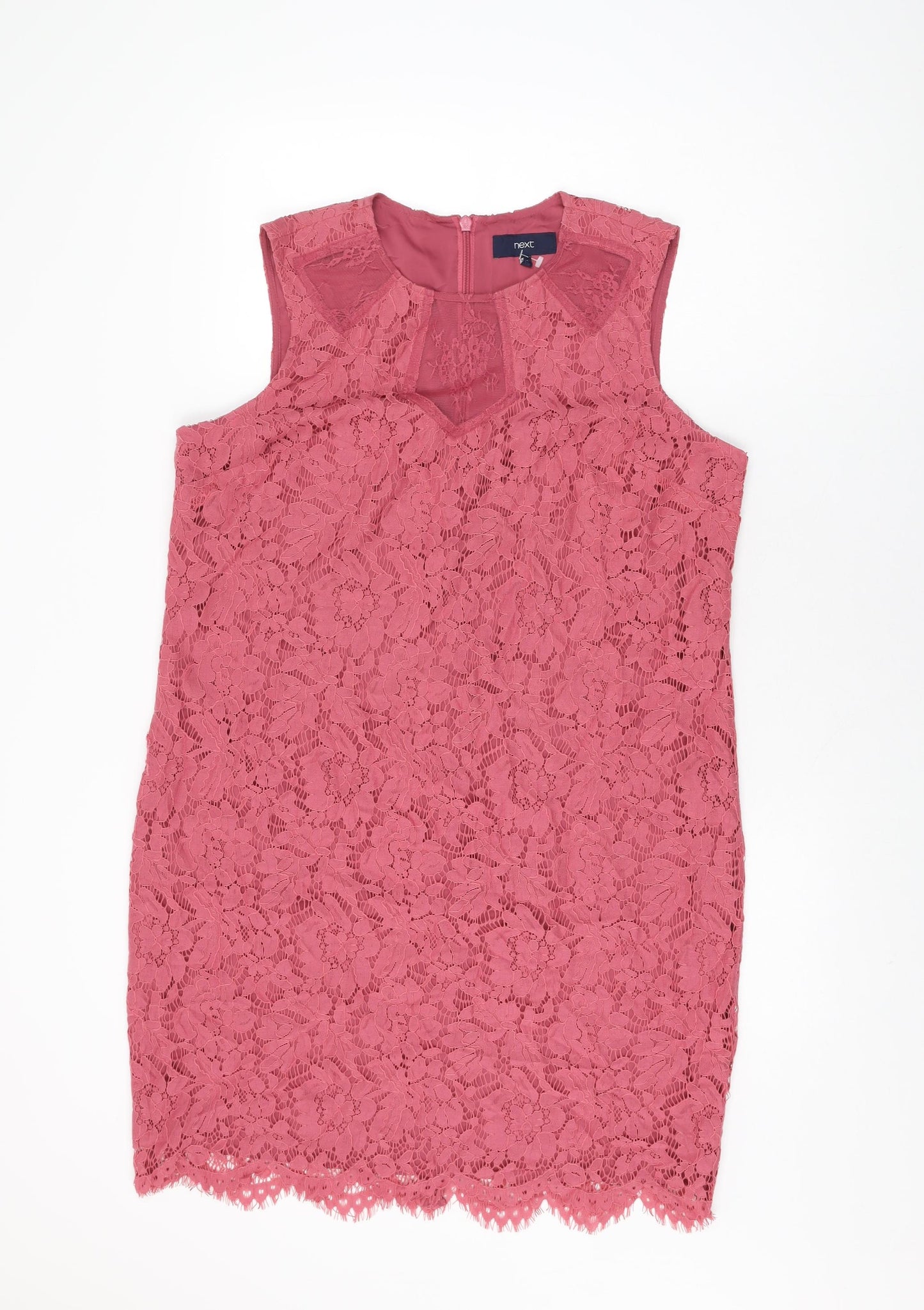 NEXT Womens Pink Floral Nylon Shift Size 16 Round Neck Zip