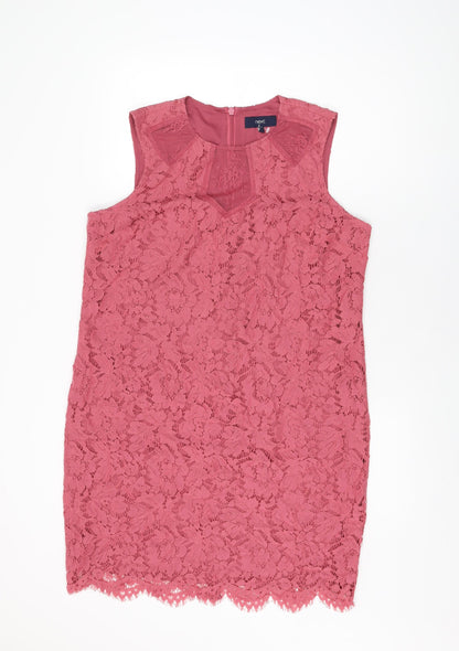 NEXT Womens Pink Floral Nylon Shift Size 16 Round Neck Zip