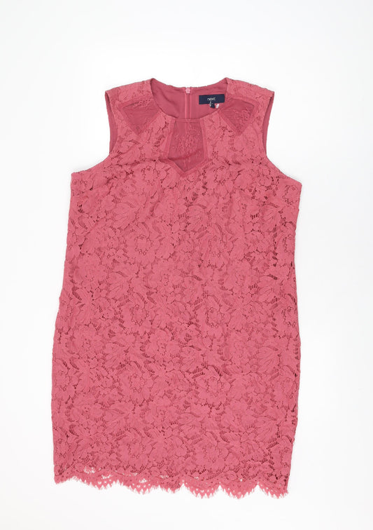 NEXT Womens Pink Floral Nylon Shift Size 16 Round Neck Zip