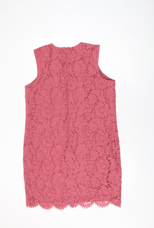 NEXT Womens Pink Floral Nylon Shift Size 16 Round Neck Zip