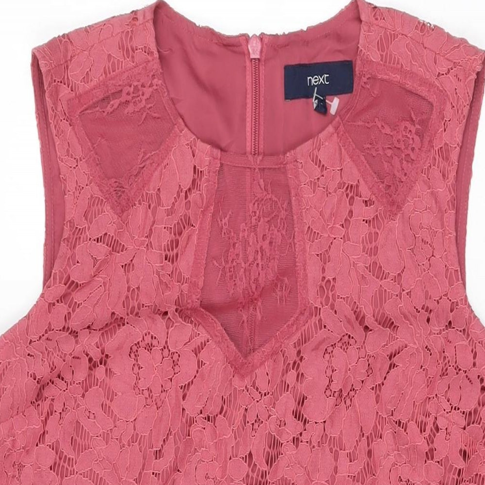 NEXT Womens Pink Floral Nylon Shift Size 16 Round Neck Zip