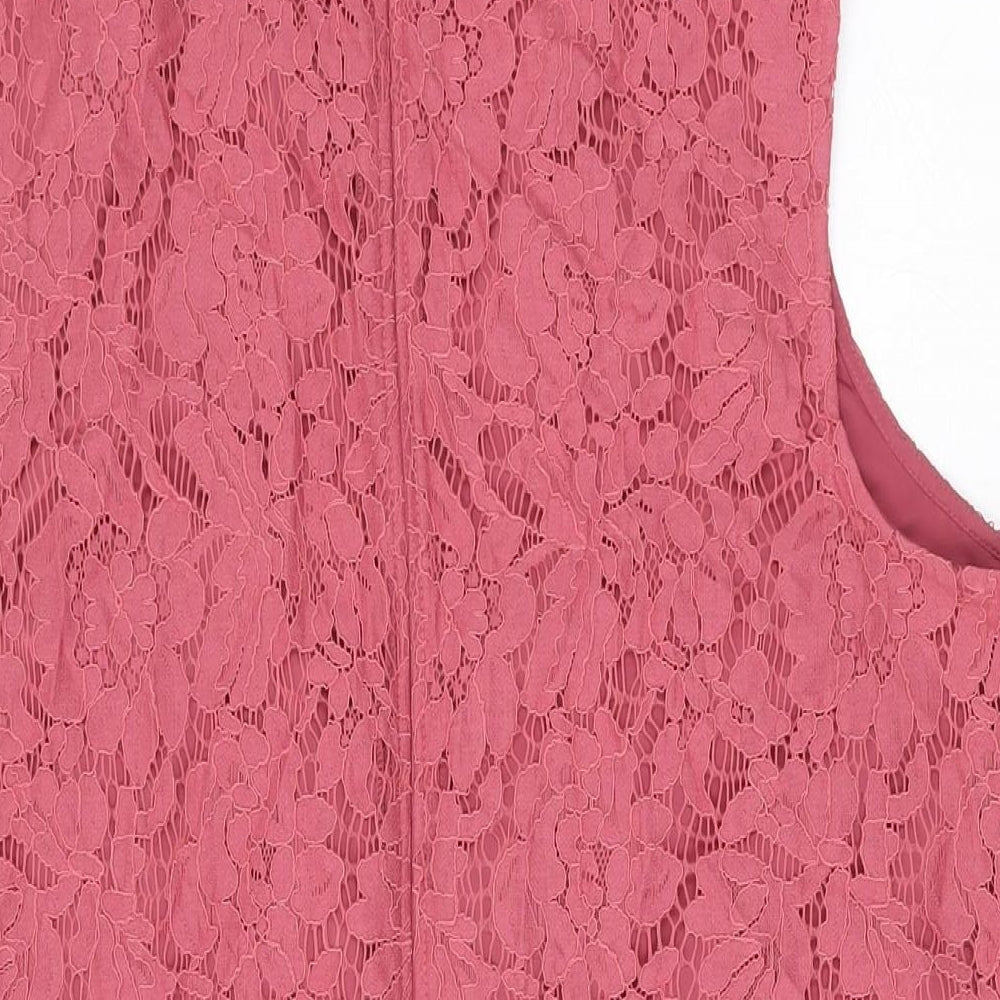 NEXT Womens Pink Floral Nylon Shift Size 16 Round Neck Zip