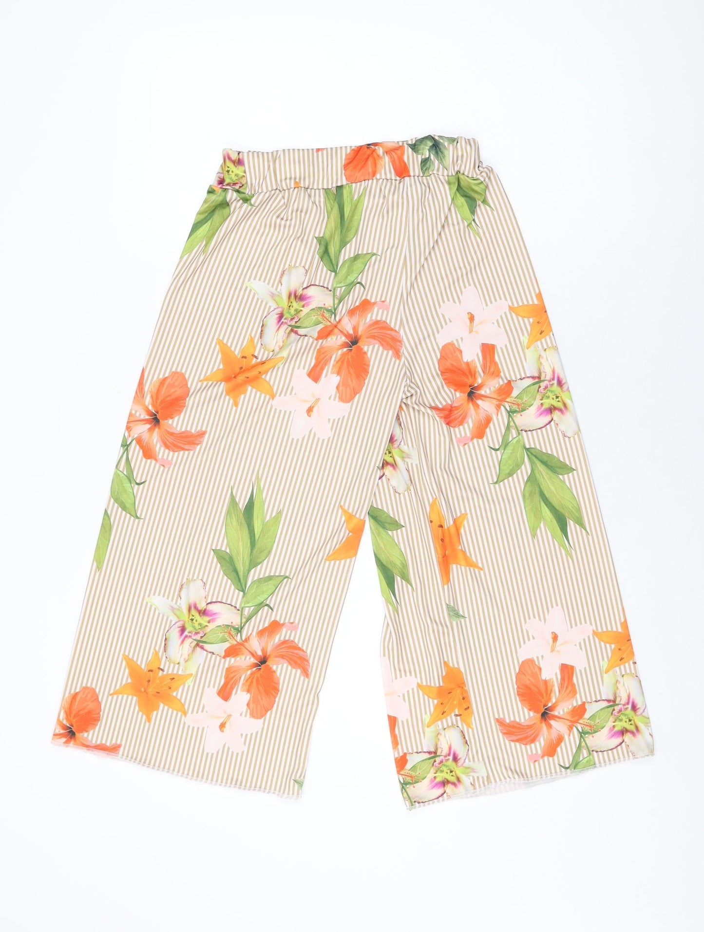 Lily Womens Beige Floral Polyester Cropped Trousers Size S L20 in Regular
