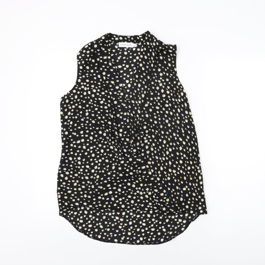 Paraphrase Womens Black Geometric Polyester Basic Blouse Size 8 V-Neck