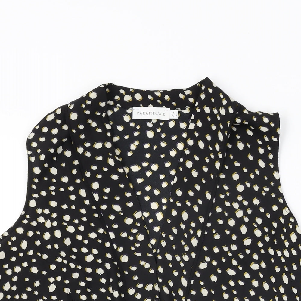 Paraphrase Womens Black Geometric Polyester Basic Blouse Size 8 V-Neck