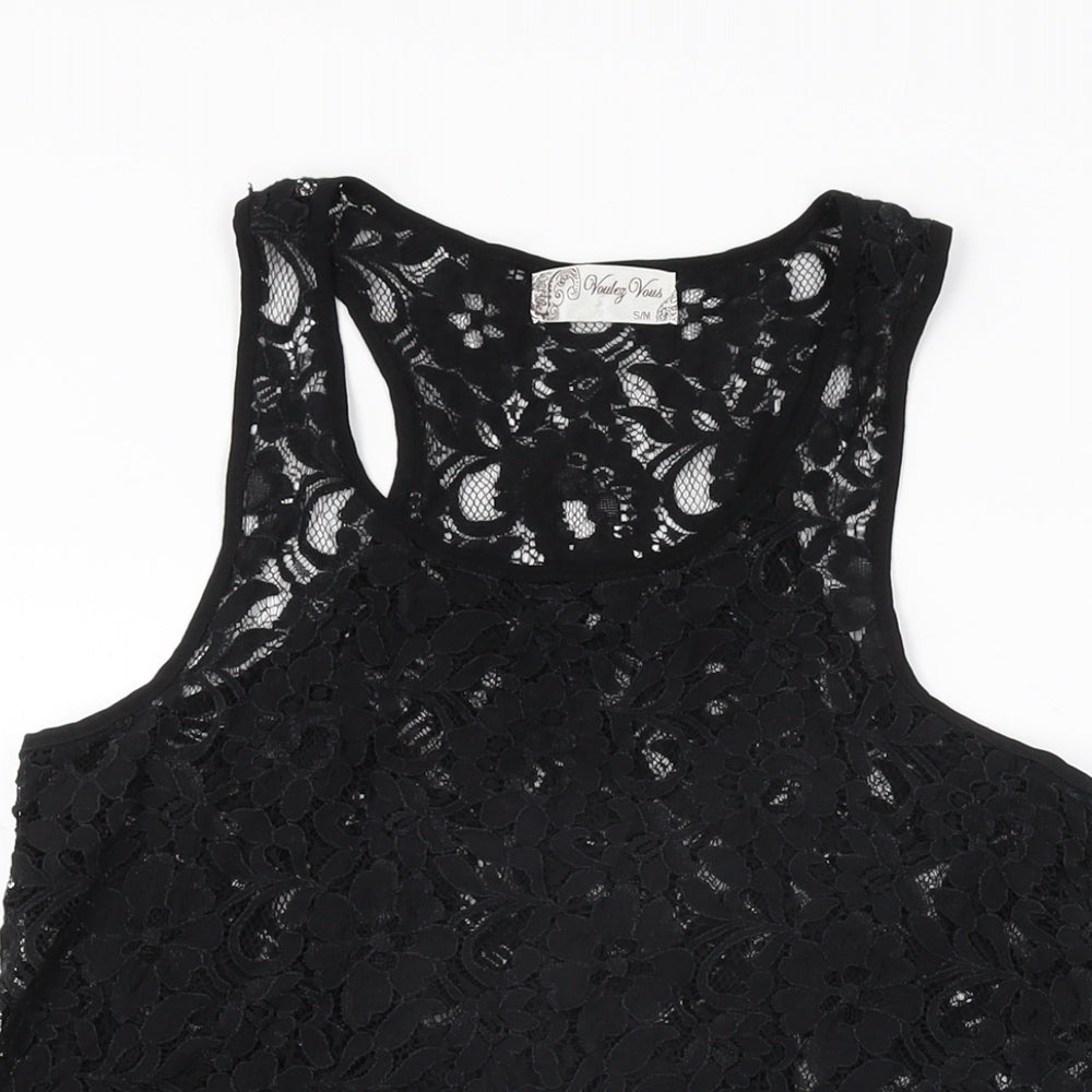 Womens UK Size S Vouley Vous Black Basic T-Shirt