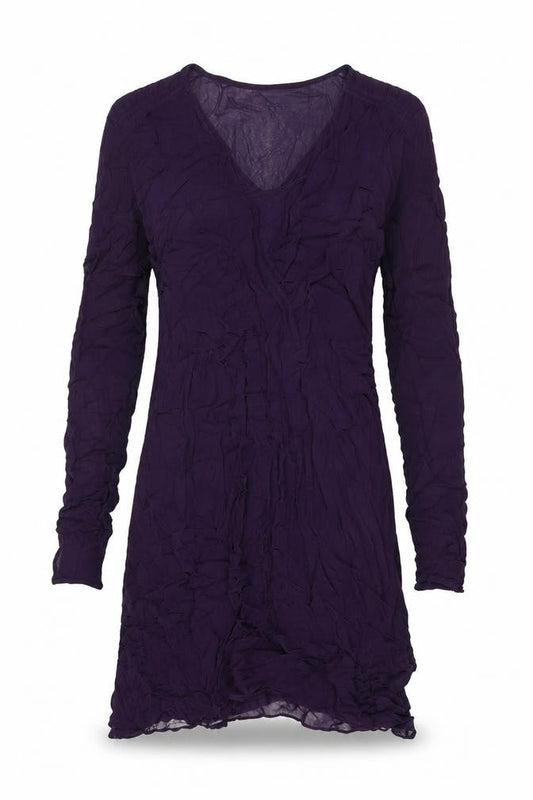 Front view of Kaliko women’s purple viscose shift, size UK 14, v-neck pullover