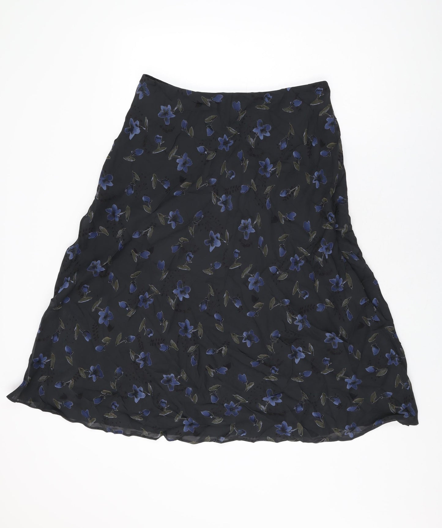 Marks and Spencer Womens Black Floral Viscose Swing Skirt Size 16