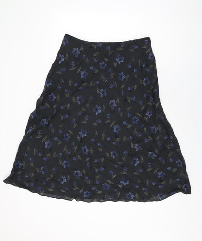 Marks and Spencer Womens Black Floral Viscose Swing Skirt Size 16