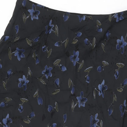 Marks and Spencer Womens Black Floral Viscose Swing Skirt Size 16