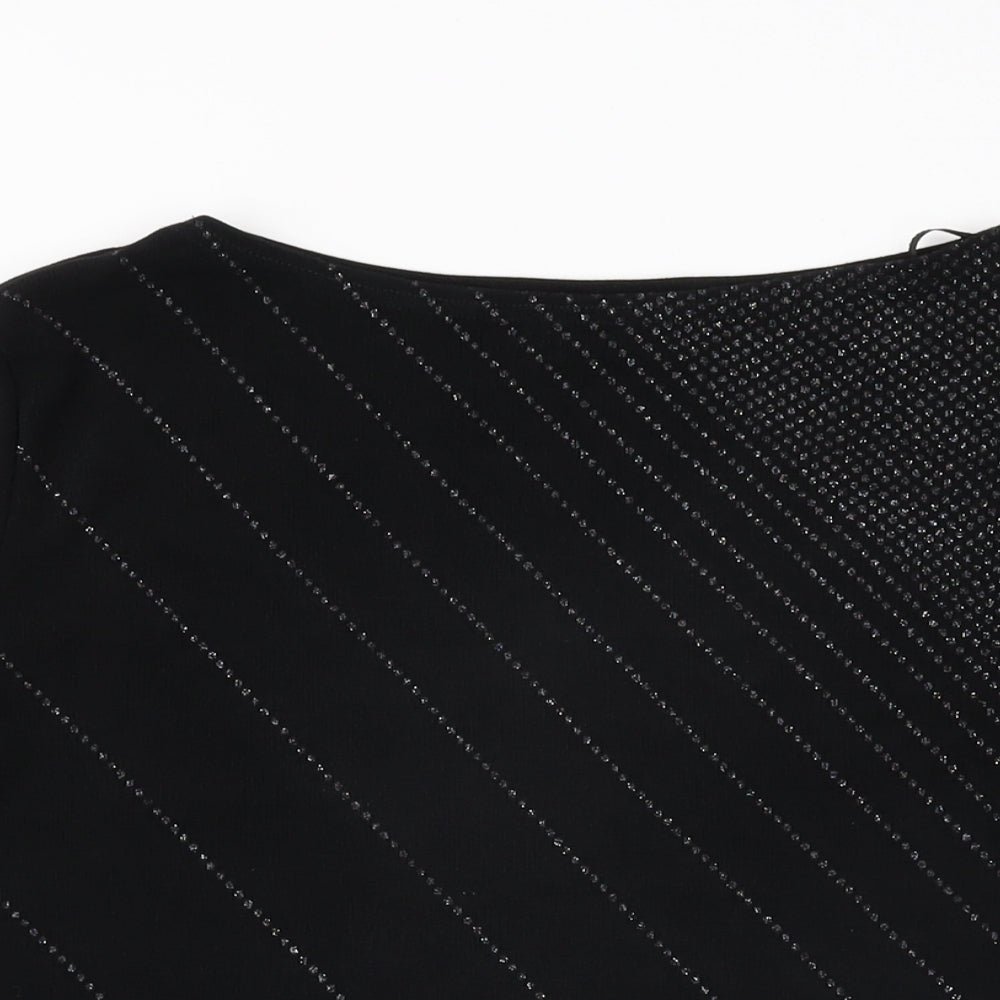 Bonmarché Womens Black Polyester Basic T-Shirt Size M Boat Neck