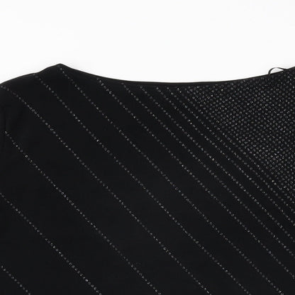 Bonmarché Womens Black Polyester Basic T-Shirt Size M Boat Neck