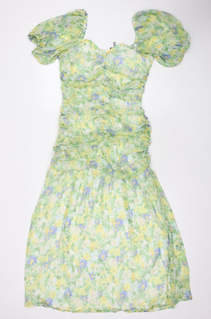 ASOS Womens Green Floral Polyester Maxi Size 10 Square Neck Zip