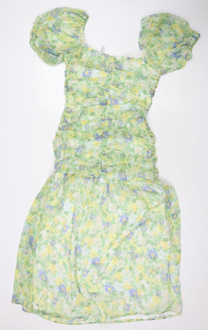 ASOS Womens Green Floral Polyester Maxi Size 10 Square Neck Zip